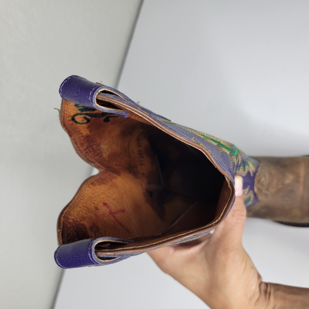 Vintage Nocona Women's Classic Brown & Purple Embroidered Leather Western Boots - Picture 10 of 12